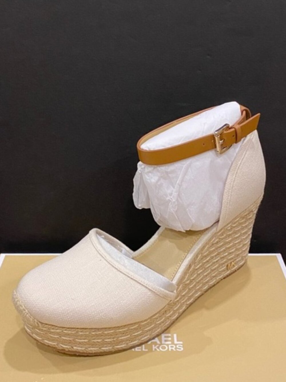 Michael Kors Kendrick Cream Espadrille Wedges Canvas Sandals Shoes Heels NEW